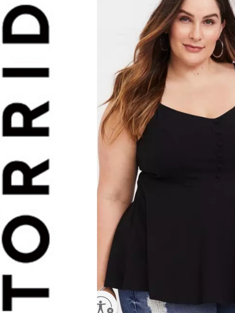 TORRID Women’s Foxy V-Neck Peplum Cami Tank Top Black Size 00/M